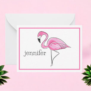 Rosa Flamingo Preppy Kant Personlig Anteckningskort