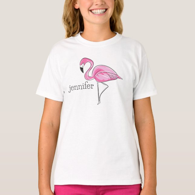 Rosa Flamingo Preppy Personlig T Shirt (Framsida)