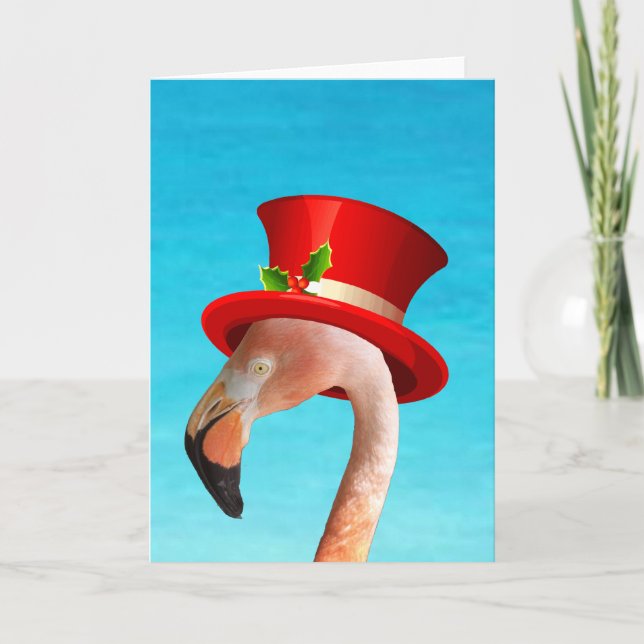 Rosa Flamingo Red Top hat Helgdag Card Helgkort (Framsida)