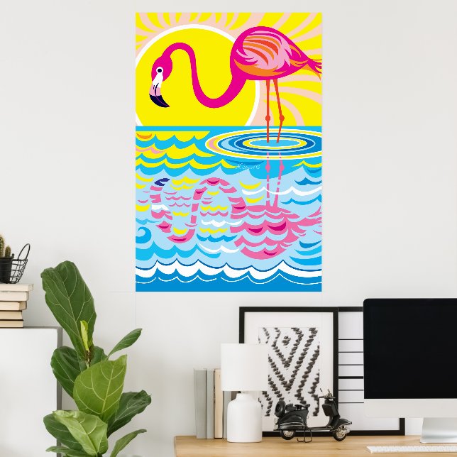 Rosa Flamingo Reflektion Poster (Hemmakontoret)