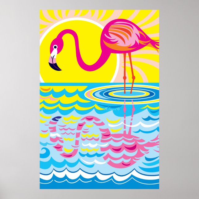 Rosa Flamingo Reflektion Poster (Framsidan)