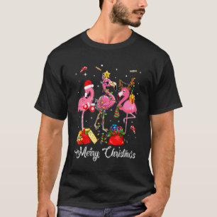 Rosa Flamingo Reindeer Santa Hat Funny Merry Chris T Shirt