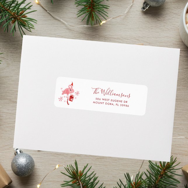 Rosa Flamingo-Returadressen Jul Returadress Etikett (Pink Flamingo Christmas Return Address Label)
