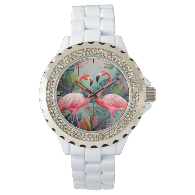 Rosa Flamingo Rhinestone Women's Watch Armbandsur (Framsida)
