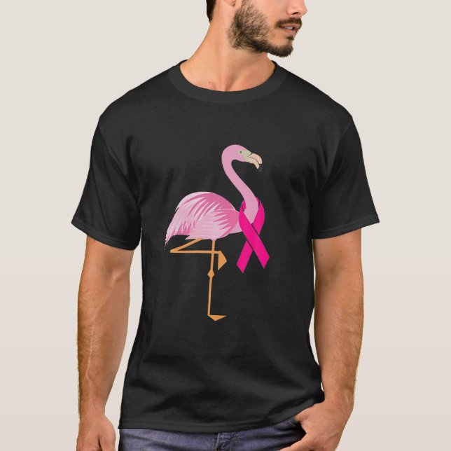 Rosa flamingo ribbon Bröstcancer Medvetandeström T Shirt (Framsida)
