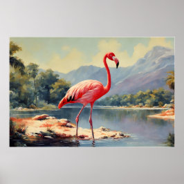 Rosa Flamingo River Mountain Vintage Poster