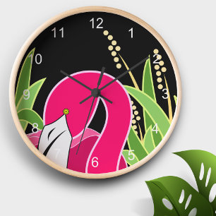 Rosa Flamingo Rund Klocka