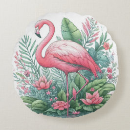 Rosa Flamingo Rund Kudde
