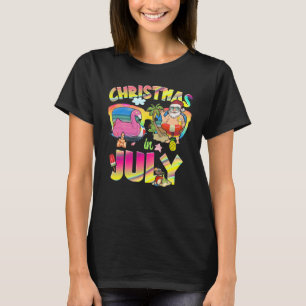 Rosa Flamingo Santa Hat jul i juli Sommar V T Shirt