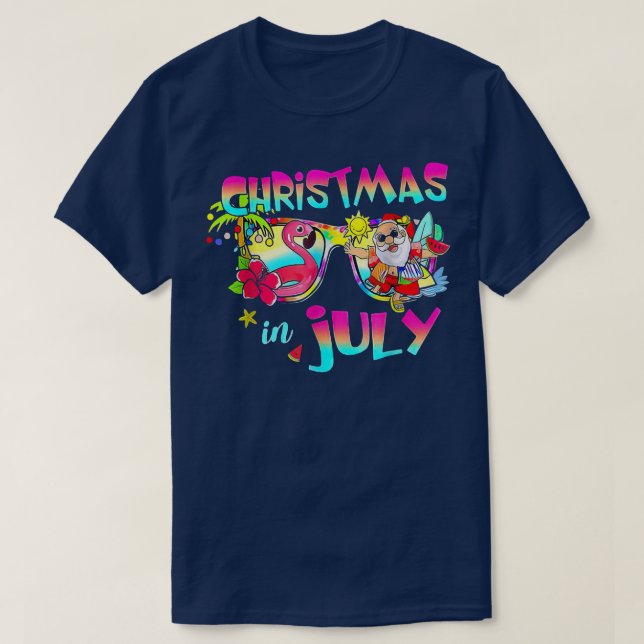 Rosa Flamingo Santa Hat jul i juli Sommar V T Shirt (Design framsida)
