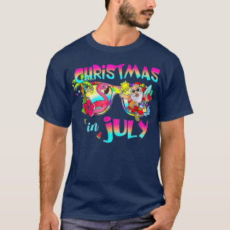 Rosa Flamingo Santa Hat jul i juli Sommar V T Shirt