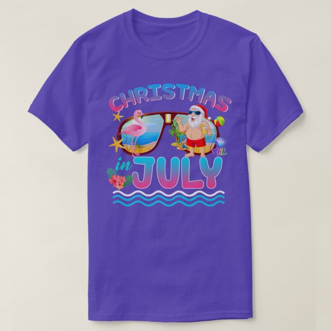 Rosa Flamingo Santa Hat jul i juli Sommar V T Shirt (Design framsida)