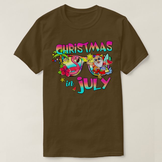 Rosa Flamingo Santa Hat jul i juli Sommar V T Shirt (Design framsida)