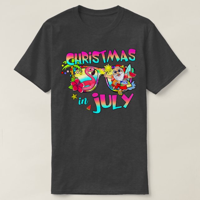 Rosa Flamingo Santa Hat jul i juli Sommar V T Shirt (Design framsida)