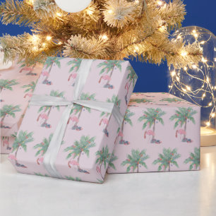 Rosa Flamingo Santa Hat med Handflatan Träd & Lj Presentpapper