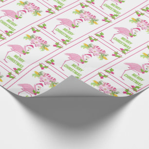 Rosa Flamingo Santa Hat Polkagrisar Mönster Presentpapper