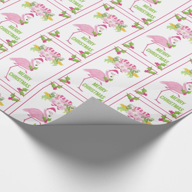 Rosa Flamingo Santa Hat Polkagrisar Mönster Presentpapper (Hörn)