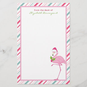 Rosa Flamingo Santa Hat Polkagrisar och Holly Brevpapper
