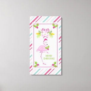 Rosa Flamingo Santa Hat Polkagrisar och Holly Canvastryck