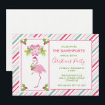 Rosa Flamingo Santa Hat Polkagrisar och Holly Inbjudningar<br><div class="desc">En festlig julklapp. En rosa och grönt candy cane har stridit bakgrunden. Överst är en flamingo i finare rosa med ett ben upphöjt. Med en rosa-tomhatt och lite säsong holly. Holly med bär dekorerar också hörnen. En blommigt bukett ovanför hennes huvud med polkagrisar korsade ihop.</div>