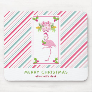 Rosa Flamingo Santa Hat Polkagrisar och Holly Musmatta