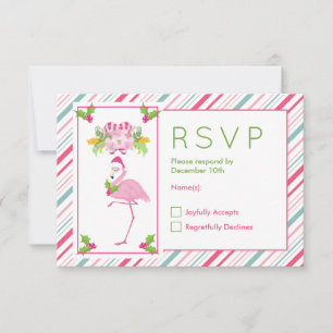 Rosa Flamingo Santa Hat Polkagrisar och Holly OSA Kort