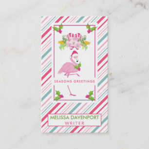 Rosa Flamingo Santa Hat Polkagrisar och Holly Visitkort