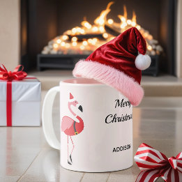 Rosa Flamingo Santa Namn (jul) Två-Tonad Mugg