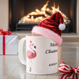 Rosa Flamingo Santa Namn (jul) Två-Tonad Mugg