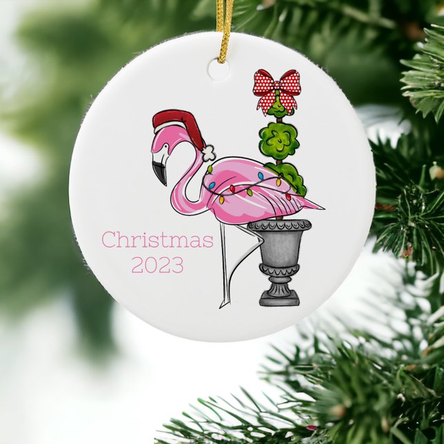 Rosa Flamingo Santa Personlig Julgransprydnad Keramik (Skapare uppladdad)
