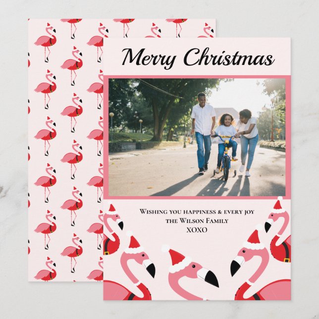 Rosa Flamingo Santa Photo jul (Fram/baksida)