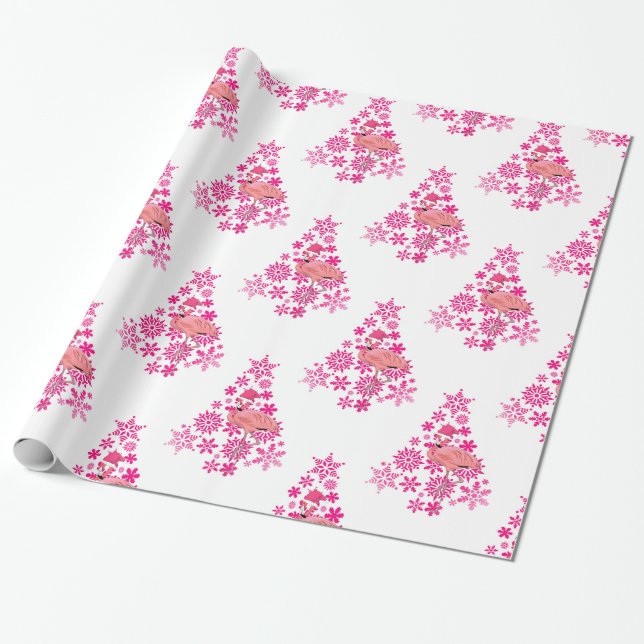 Rosa Flamingo Santa Snowflake Julgran Presentpapper (Utrullad)
