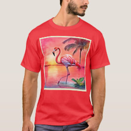 Rosa Flamingo Scene Design T Shirt