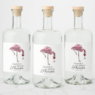 Rosa Flamingo Script Bröllopsdusch Anpassad Sommar Spritflaskor Etikett