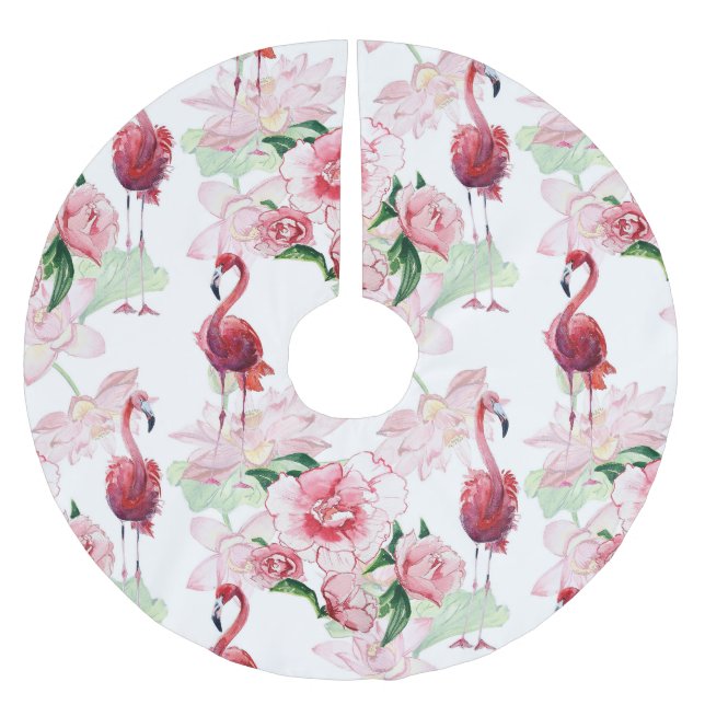 Rosa Flamingo: Seamless Mönster Elegance Julgransmatta Borstad Polyester (Framsidan)