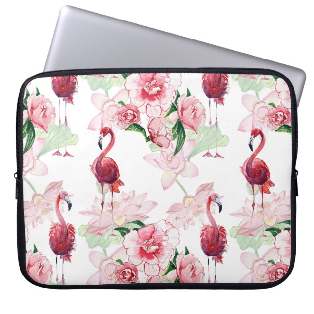 Rosa Flamingo: Seamless Mönster Elegance Laptop Fodral (Framsidan)