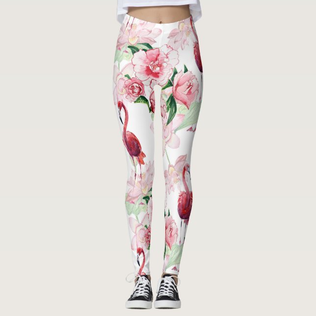Rosa Flamingo: Seamless Mönster Elegance Leggings (Framsida)