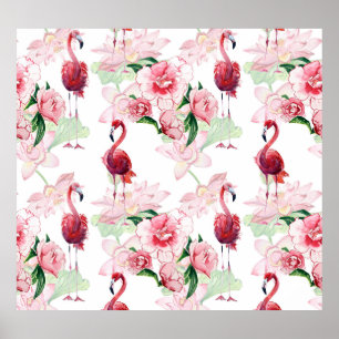 Rosa Flamingo: Seamless Mönster Elegance Poster