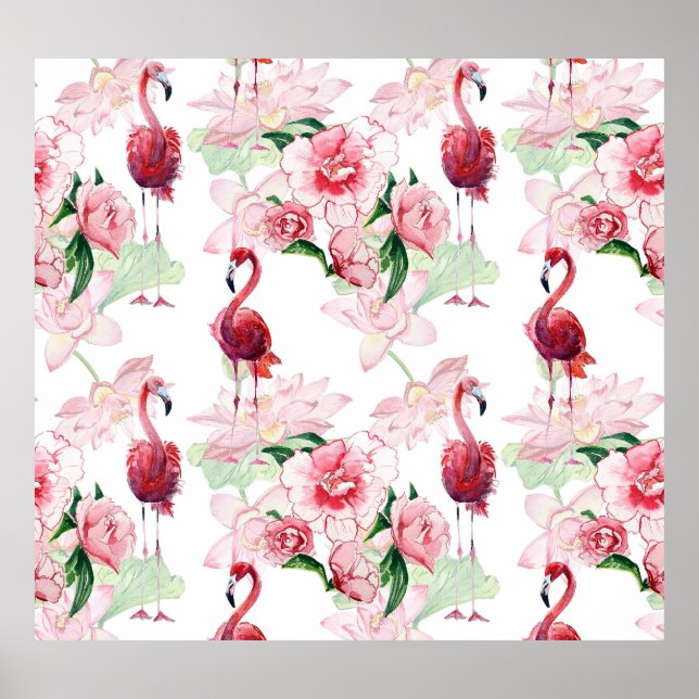 Rosa Flamingo: Seamless Mönster Elegance Poster (Framsidan)