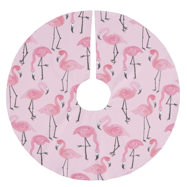 Rosa Flamingo Set, Tropical Summer Mönster. Julgransmatta Borstad Polyester (Framsidan)