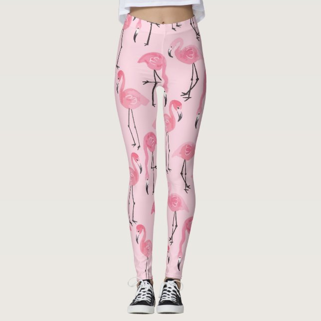Rosa Flamingo Set, Tropical Summer Mönster. Leggings (Framsida)