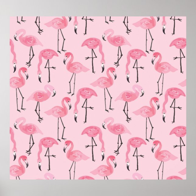 Rosa Flamingo Set, Tropical Summer Mönster. Poster (Framsidan)