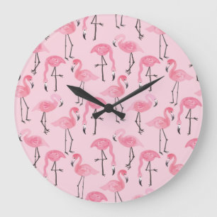 Rosa Flamingo Set, Tropical Summer Mönster. Stor Klocka