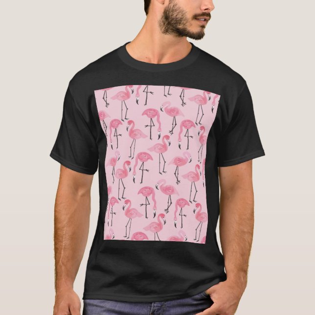 Rosa Flamingo Set, Tropical Summer Mönster. T Shirt (Framsida)