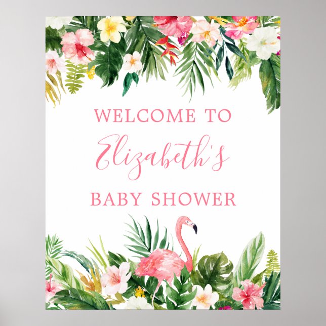 Rosa Flamingo Shower för vattenfärgstropisk Blommi Poster (Framsidan)