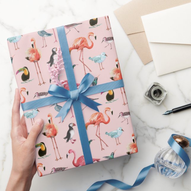 Rosa flamingo sjöfåglar tropisk presentpapper (Gifting)