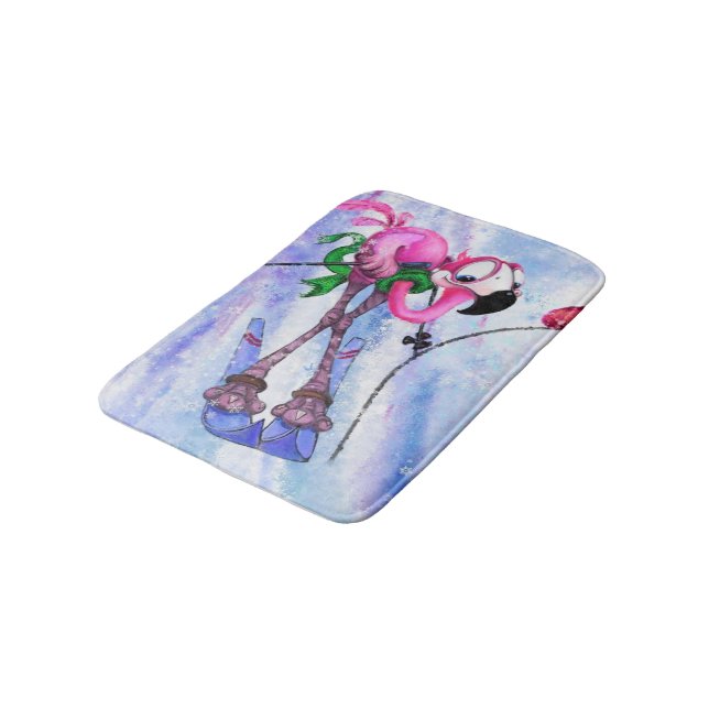 Rosa Flamingo Skier Bath Mat - Funny Badrumsmatta (Vinklad)