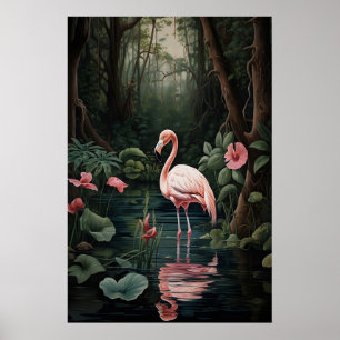 Rosa Flamingo Skogsflodsutskrift, Tropisk Poster