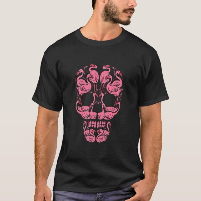Rosa Flamingo Skull Breast Cancer Awareness T Shirt (Framsida)