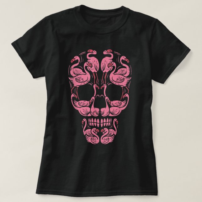 Rosa Flamingo Skulls medvetandehöjdpunkt vid bröst T Shirt (Design framsida)
